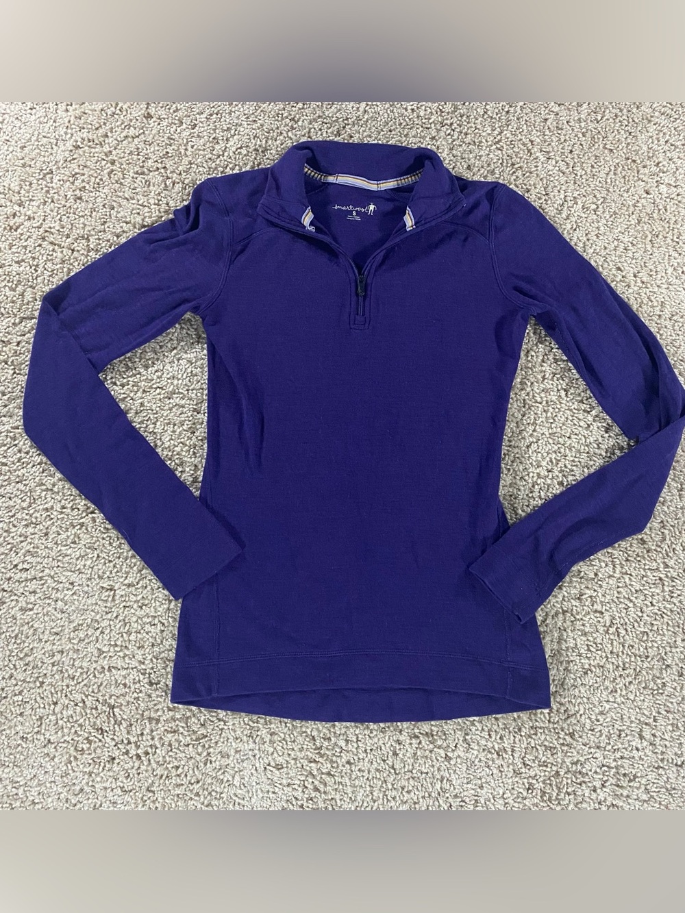 Smartwool Purple Quarter-Zip Merino Wool Base Layer Top Gorpcore Utility Granola